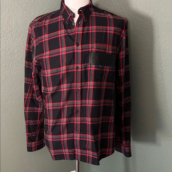 Givenchy Black & Red Tartan Cotton Pocket Shirt, 42US 17 Preowned - Picture 1 of 11
